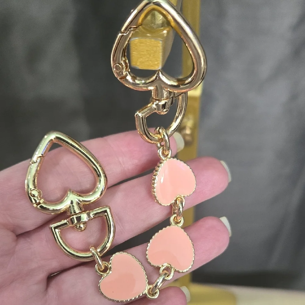 Gold-Tone Pink Heart Drop Bag Charm